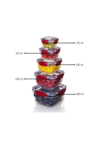5'li Set Master Kare Saklama Kabı 275 ML - 500 ML - 900 ML - 1500 ML - 2400 ML 001