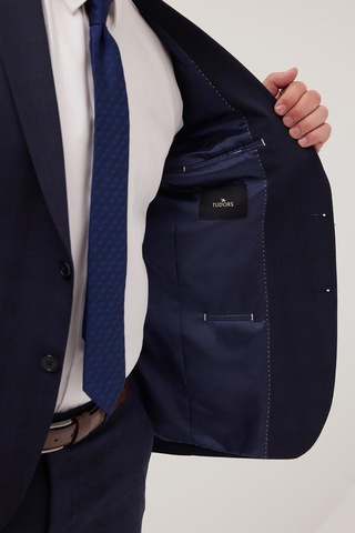 Tudors Erkek Slim Fit Mono Yaka Likralı Esnek Kumaş Lacivert Takım Elbise-41315 Lacivert