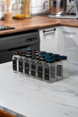 Mienda Home 18'li Cam Baharatlık Seti Siyah Kapaklı Ve Etiketli Baharatlık Takımı Mh00syh18 Siyah - Şeffaf