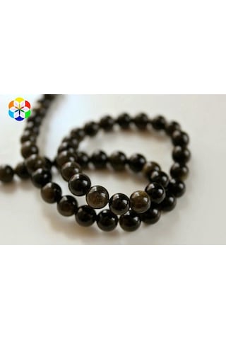 Golden & Siyah Obsidyen Taşı 8Mm/4 Adet