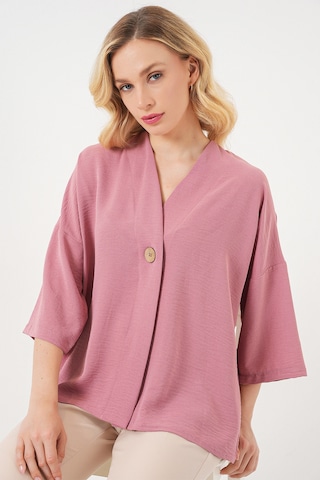Bigdart Kadın Kısa Kol Oversize Kimono 5969 - Gülkurusu