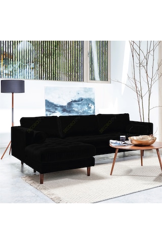 Ürgüp Modern Köşe Koltuk Takımı -siyah- Sol Köşe-baby Face Yumuşak Kumaş Siyah