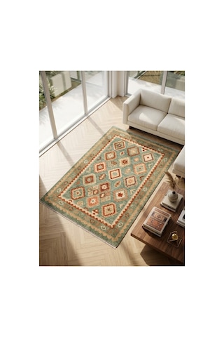 Dekoratif Halı Kaymaz Taban Leke Tutmaz Yıkanabilir Kilim Özel Ölçü Salon Halısı 3055 Çok Renkli