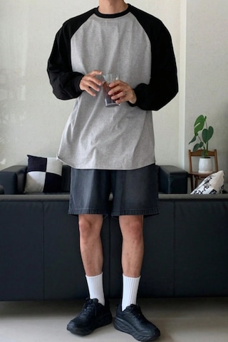 Tarz Cool Erkek Reglan Kol Uzun Kollu Basic Tişört Süprem %100 Cotton Bisiklet Yaka Rahat Kalıp Siyah