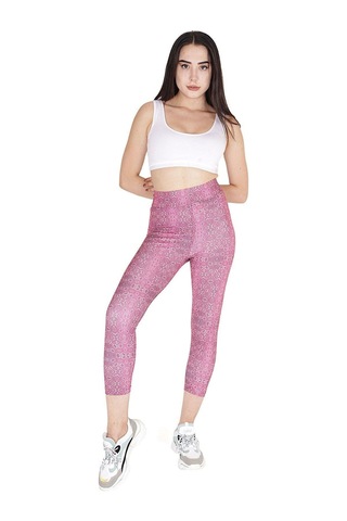 Kadın Pembe Benekli Yüksek Bel Spor Tayt Pembe Benekli