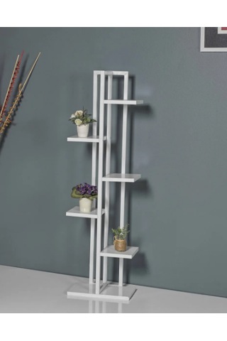 Çiçeklik 6 Bölmeli Raf Metal Çerçeveli Sağlam Beyaz