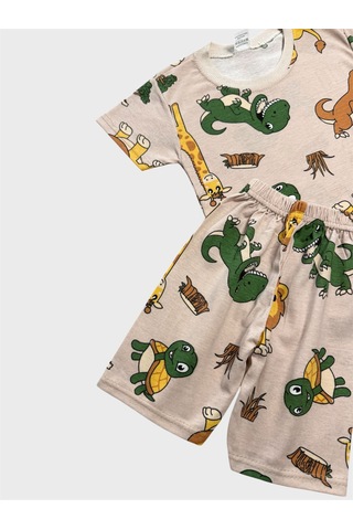Aliş Kids Erkek Çocuk Pamuklu Bej Rengi Safari Desenli Kısa Kollu Şortlu Yazlık Pijama Takımı