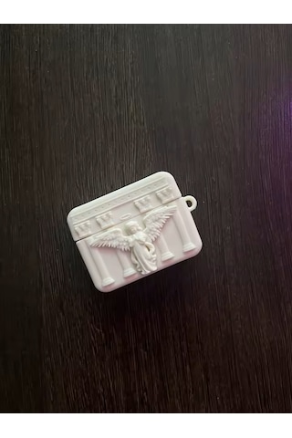 Apple Uyumlu AirPods Pro 3 2025 Kulaklık Melek Figürlü Silikon Kılıf + Kanca Krem