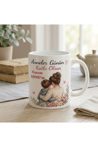 Anneler Günü Hediyesi Kupa Bardak Canım Annem Yazılı Özel Tasarım Kahve Kupası Çift Taraf Baskı Beyaz