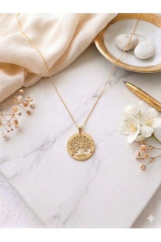 925 Ayar Gümüş Altın İşçilik Kişiye Özel İsimli Tuğba Hayat Ağacı Aile Kolye.rose.gold.rodaj