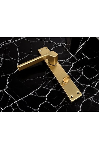 Zey Mat Altın Aynalı Wc Banyo Kapı Kolu İçeriden Sol Basar 1 Takım