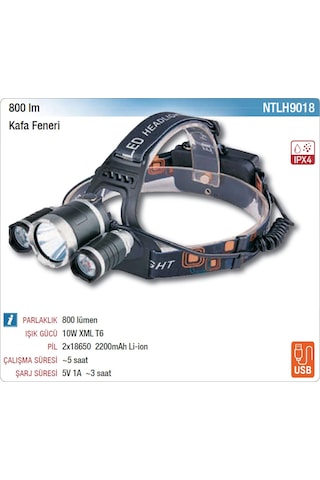 Nt Tools Ntlh9018 Kafa Feneri 800 Lümen Siyah - Sarı