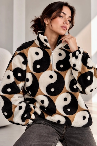 Bbbutikbasic Dik Yaka Yarım Fermuarlı Desenli Polar Sweatshirt My3535 Denge