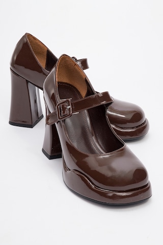 Jagol Kahve Rugan Kadın Topuklu Ayakkabı Kahverengi