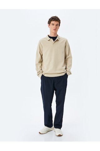 Koton Pamuklu İnterlok Kumaş Polo Yaka Sweatshirt Bej 5sam70003mk Ekru