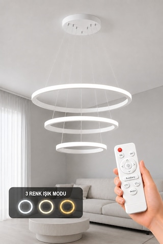 Rizon 3 Lü Led Sarkıt Avize 3 Renk Kumandalı Beyaz