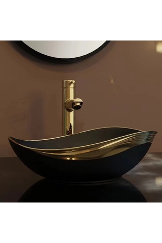 Ey-4830as Parlak Siyah & Altın Tezgah Üstü Lavabo Altın - Siyah