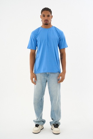 Dechers Erkek %100 Organik Pamuklu Yumuşak Dokulu Comfort Fit Bisiklet Yakalı T-shirt E222 Koyu Mavi