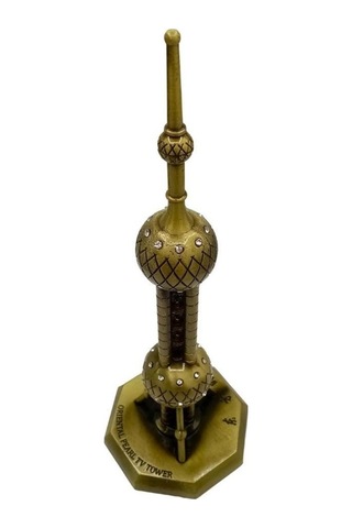 Vintage Metal Shanghai Oriental Pearl Tv Tower Biblo Antik Bronz 14 Cm