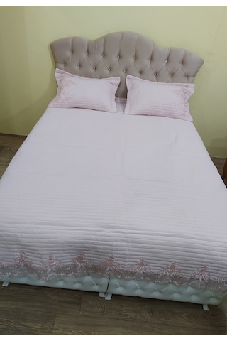 Yatak Örtüsü Zmrt Çift Kişilik Dantelli Çık Pembe Pamuk Pembe