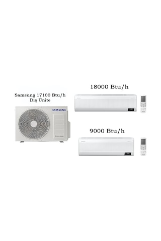 Samsung WindFree Multi 17100 BTU 1 Dış + 2 İç Ünite (9+18) Duvar Tipi Klima