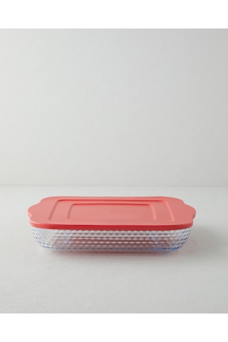 English Home Bake&serve Cam Kapaklı Kare Fırın Kabı 27 Cm Kırmızı Kırmızı