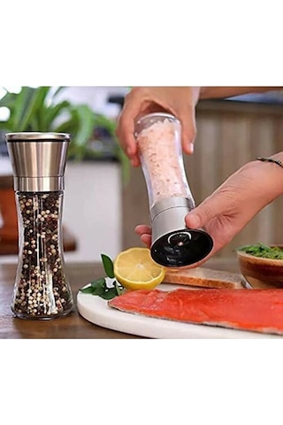 Seramik Bıçaklı Baharat ve Tuz Değirmeni Öğütücü Krom - 2 Adet