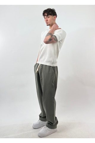Zaee Keten Baggy Pantolon Haki Yeşil