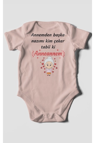 Annemden Başka Nazımı Kim Çeker Tabiki Annanem V2 Baskılı Bebek Zıbını Çıtçıtlı Body Kısa Kol Pastel Pembe