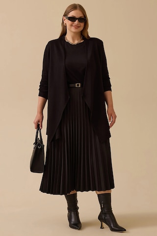 Galaxi Kadın Büyük Beden Asimetrik Kesim Triko Hırka 4004 Siyah Siyah