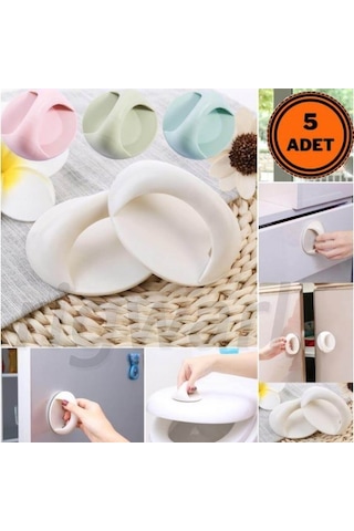 Dolap Çekmece Kulpu Yapışkanlı Pencere Kapı Tutacak 5 Adet