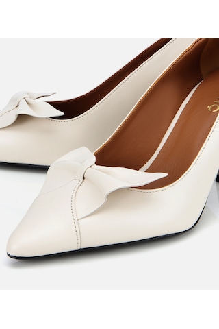 Hotiç Kadın Deri Ekru Fiyonk Detaylı İnce Topuklu Stiletto 01ayh315460a400 01ayh315460a400 Ekru