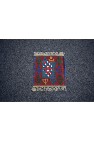 Zehra Abla Halı Vintage El Dokuma Minder Kare Kayseri Anadolu Yün Kilim 7375 Çok Renkli