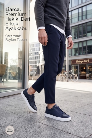 Liarca Ghostwood - Hakiki Deri Sararmaz Faylon Taban Lacivert Beyaz Erkek Sneaker Ayakkabı Lacivert - Beyaz