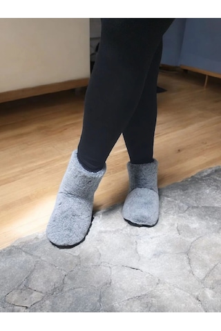 Yumuşak Kaymaz Taban Sessiz Hafif Peluş Panduf Ev Bot Gri