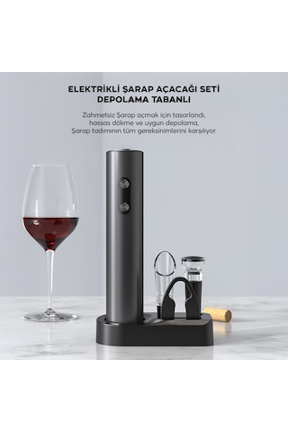 Ezere Otomatik Şarap Açacağı Tirbuşon Seti Şarap Açma Seti Siyah