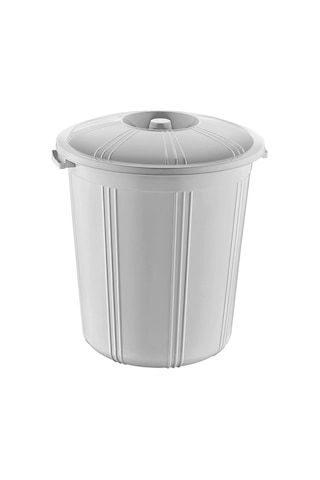 Plastik Fıçı Tip Kapaklı Yuvarlak Klasik Çöp Kovası Kutusu Konteyneri - 42-46-42 Cm. - 50 Litre Gri