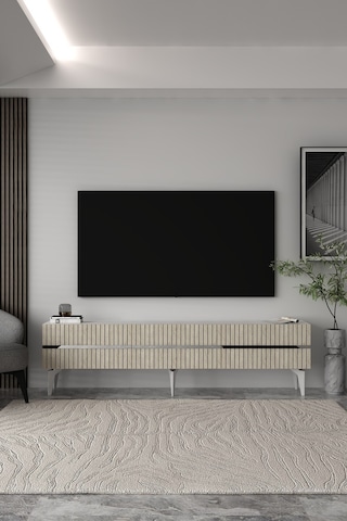 180dhdts5btg Tedy 3 Kapaklı Pleksi Lazer Desen Tv Sehpası Beyaz-traverten-gümüş