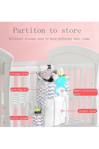 Novahub Bebek Yatağı Asılı Çanta, Gri Beyaz Dalga Desen, Pratik Saklama Çantası Çok Renkli