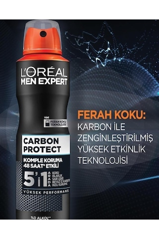 L'Oréal Paris Carbon Protect 5'i 1 Arada Erkek Sprey Deodorant 150 ML