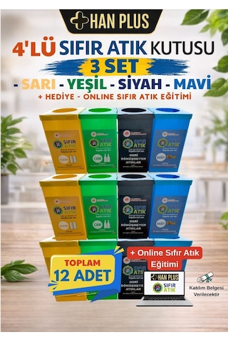HAN PLUS Geri Dönüşüm Kutusu Seti 12 Adet (3 Takım) Sıfır Atık Kutusu + Online Sıfır Atık Eğitim