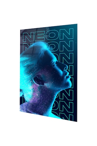Neon Kadın Cam Tablo Hediyelik, Dekoratif, Ofis, Mutfak