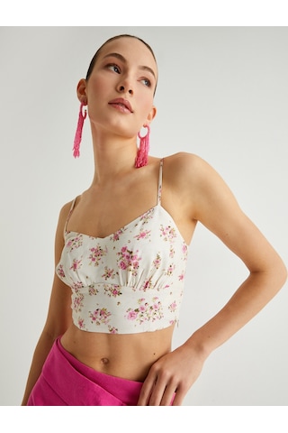 Koton Koton X Melis Ağazat - Crop Çiçekli Büzgülü Atlet Pembe Desenli 4sak30143pw