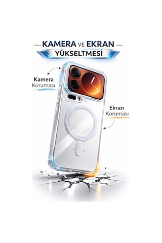 Mi 17 Pro Uyumlu Kamera Korumalı Magsafe Wireless Şarj Özellikli Lüks Şeffaf Silikon Telefon Kılıfı
