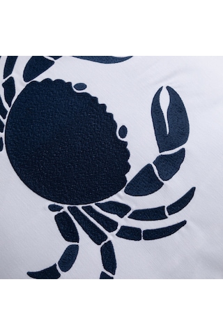 Mudo Home Marin Crab Nakışlı Kırlent Beyaz Lacivert 50x50 Cm