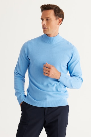 AC&Co / Altınyıldız Classics Erkek Acık Mavı Standart Fit Normal Kesim Yarım Balıkçı Yaka Triko Açık Mavi