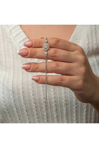 Gümüş Oval Baget Taşlı Kadın Bileklik Gümüş