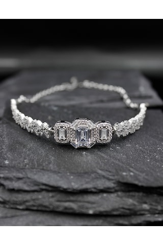 Bymoreelsesilver-925 Ayar Gümüş Baget Taşlı Bileklik