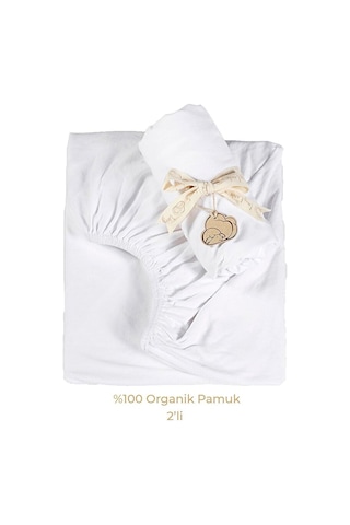 Tinylamb Lastikli Bebek Çarşafı 60x120 CM - 2 Adet Organik Beyaz Renk