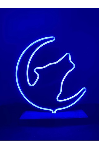 Kurt Figürlü Mavi Neon Gece Lambası Çok Renkli